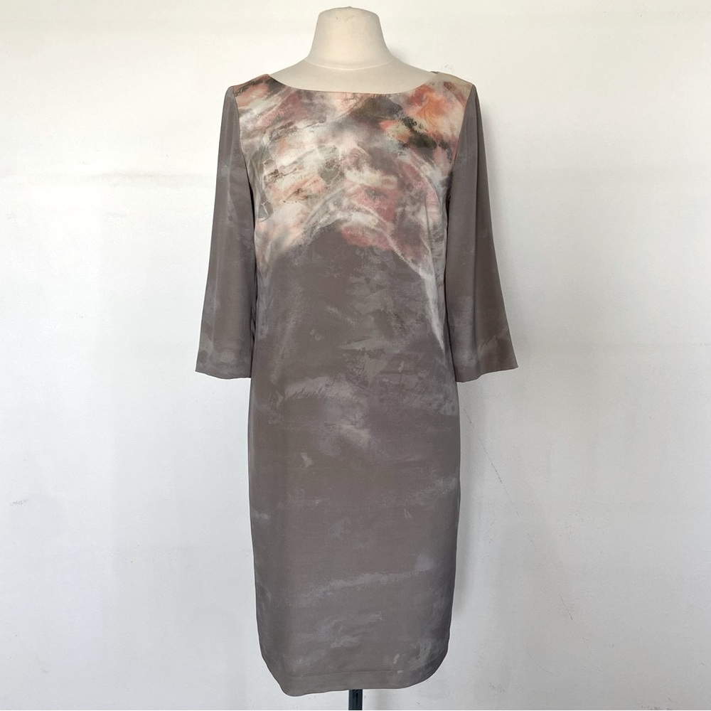 St. John Stretch Silk Watercolor Print Dress